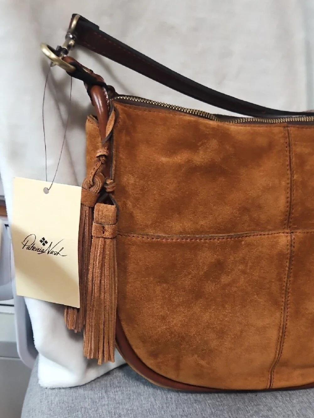 Beautiful Patricia Nash Suede Tassel Hobo Bag in Cognac Brown NWT
